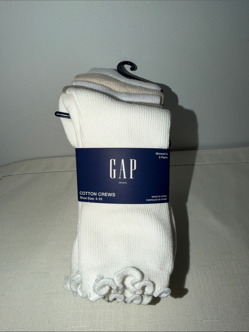GAP White Ivory Beige Brown US W 4-10 Super Soft Cotton Blend Lettuce Trim Socks